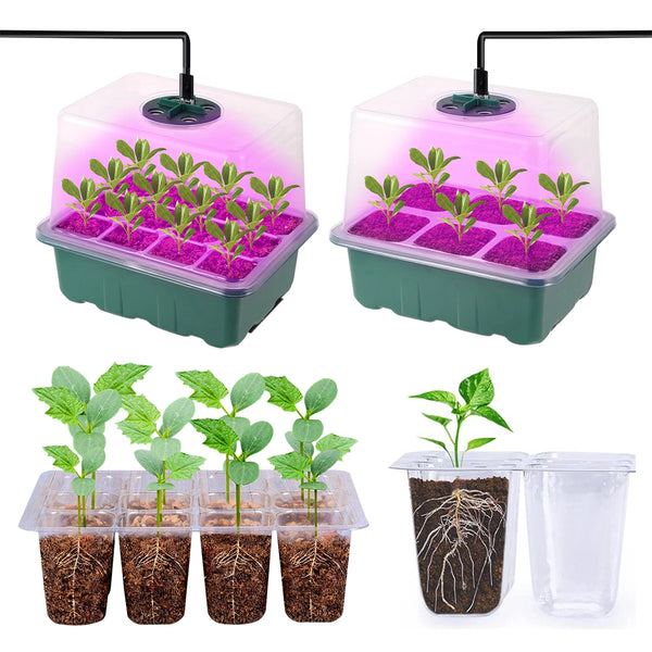 Gardening Cultivation Box Kit Seed Starter Tray LED Grow Light Garden Plant Succulent Flower Breathable Germination Pot 6/12Cell