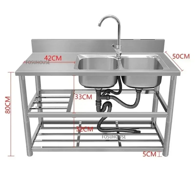 Household Vegetable Washing Basin with Bracket Commercial Stainless Steel Kitchen Sinks Kitchen Workbench Washing Single Sink