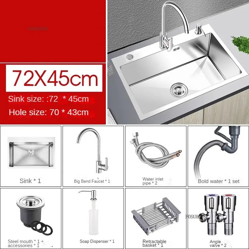 Modern Stainless Steel Kitchen Sinks for Restaurant Thickened Brushed Single-bowl Sink Minimalist Commercial Sinks for Kitchen