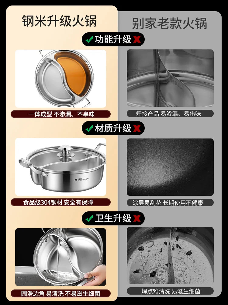 Thickend 304 stainless steel household hot pot induction cooker two-flavor chafing dish soup stew pan stewpan 28-34cm