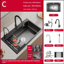 German Nano Sinks for Apartments Black Metal Three-hole Drain Kitchen Sink Light Luxury Household Kitchen Sink for Rental Houses