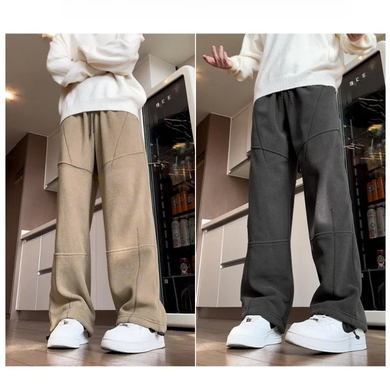 Lazy Wind Shake Grain Velvet Casual Pants Men's Autumn Winter Loose Versatile Straight Warm Heavyweight Sweatpants