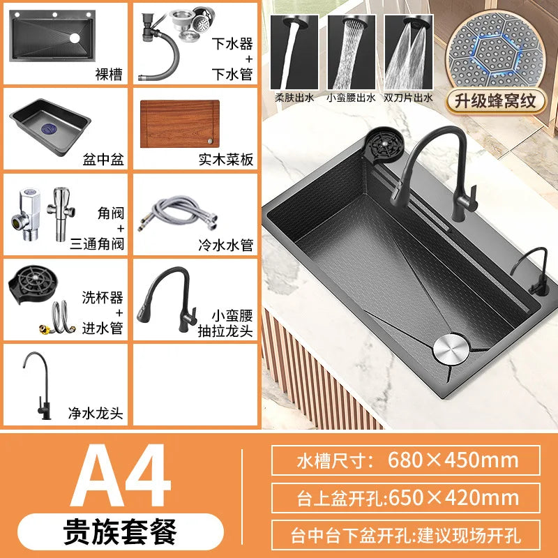 Honeycomb Embossed 304 Stainless Steel Sink, Kitchen Sink 304 Large Single Sink, Thickened Vegetable Basin, Dishwasher