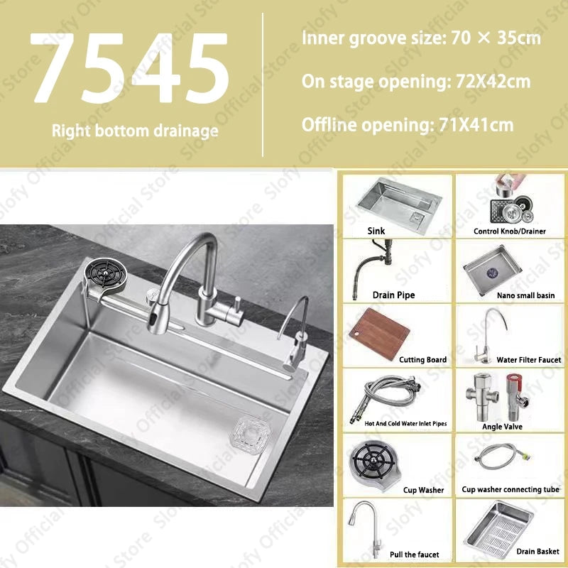 304 Stainless Steel Multifunctional Kitchen Sink Large Capacity Single Bowl Vegetable Workstation Wash/Cut/Drain in One Full Set