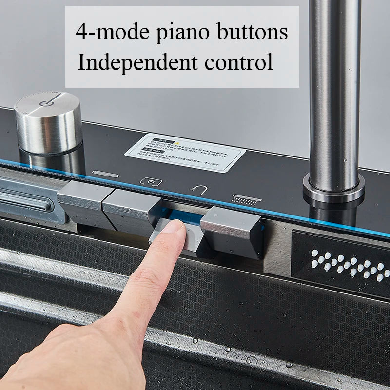 Kitchen Sink Faucet Large Integrate Digital Display Multi-Function Buttons Waterfall Soap Dispenser Cup Washer Kitchen Sink