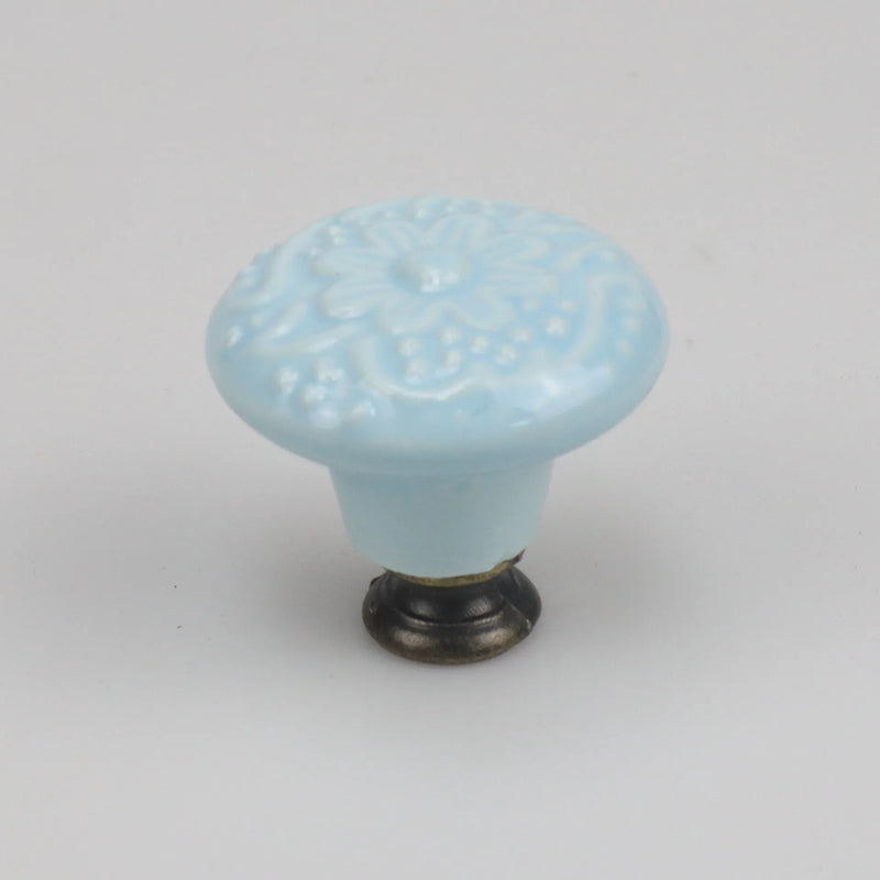 Colorful Floral Ceramic Handle Cabinet Door Solid Wood Furniture Wardrobe Handle Single-hole Drawer Hardware