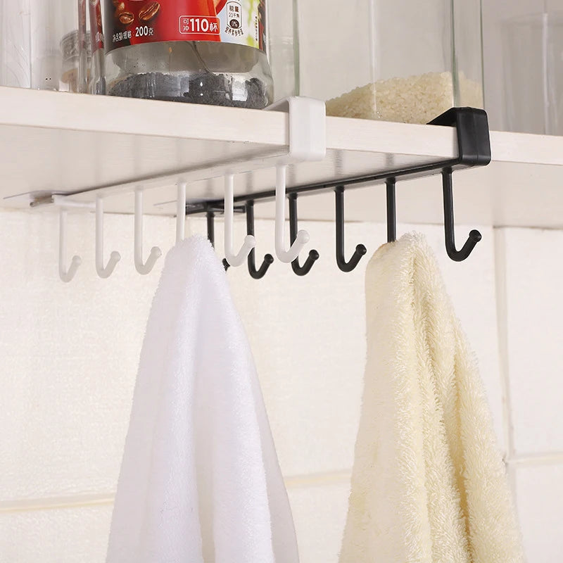 6 Hooks Storage Shelf Plastic Under Shelves Hanging Rack Utensils Holder Wardrobe Kitchen Bathroom Organizer Home Accessories