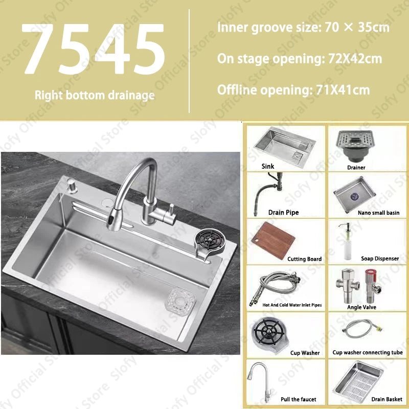 304 Stainless Steel Multifunctional Kitchen Sink Large Capacity Single Bowl Vegetable Workstation Wash/Cut/Drain in One Full Set