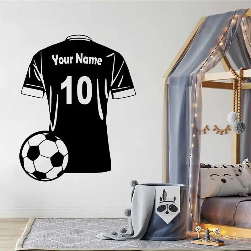 Personalizable Name Football Jersey Wall Sticker Soccer Athletic Sports Game Kids Room Bedroom Decorative Art Wall Decal L130