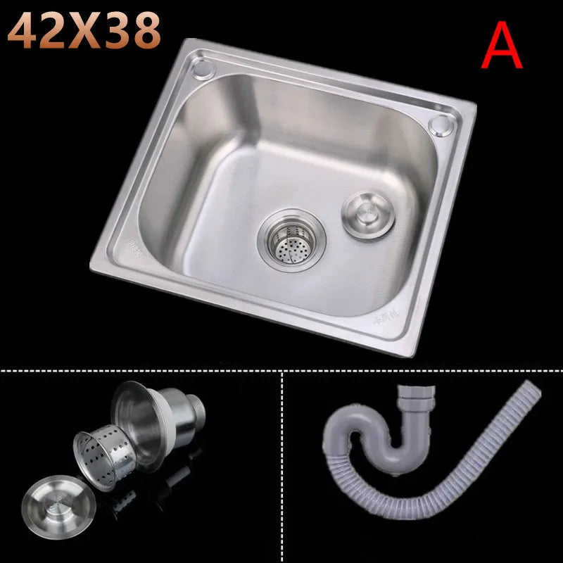 Silvery 304 Stainless Steel Kitchen Sink Multiple Size Undermount Basin Sink Single Tank Wash Vegetables Thickened Basin Set