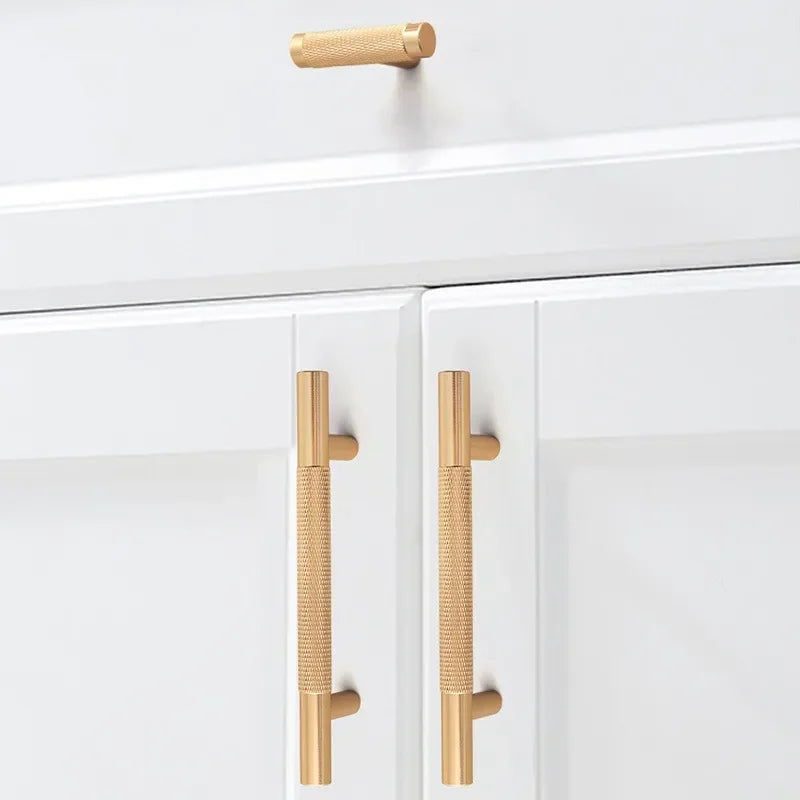 KK&FING Round Rod Knurled Carved Aluminum Alloy Furniture Door Handles Cabinet Drawer Knobs Bedroom Wardrobe Door Pulls Hardware