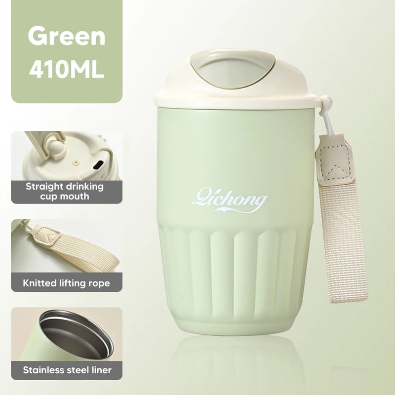 410ml Ceramic Liner Thermos Coffee Cup Double Wall Stainless Steel Vacuum Insulated Thermos For Coffee Thermal Mug Tumbler Gift