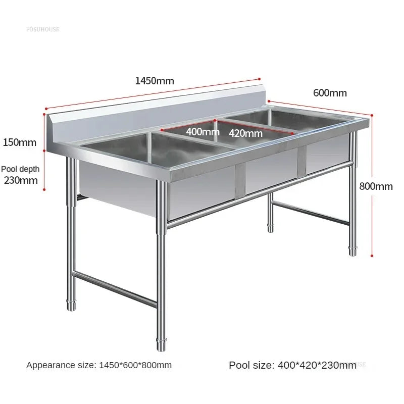 Stainless Steel Kitchen Sinks Washing Sink with Bracket Multifunctional Sinks for Restaurant Commercial Floor Dishwashing Sinks