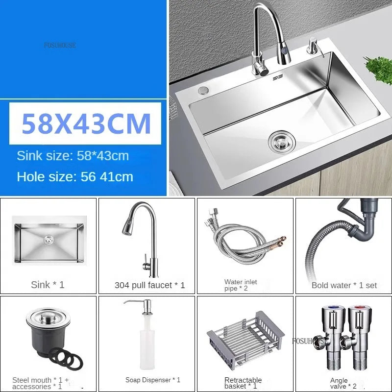 Modern Stainless Steel Kitchen Sinks for Restaurant Thickened Brushed Single-bowl Sink Minimalist Commercial Sinks for Kitchen