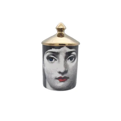 Gold Handmade Ceramic Empty Candle Holder Incense Candles Jar Lady Face Red Lip Cup Living Room Ornaments Home Decoration Box Cr