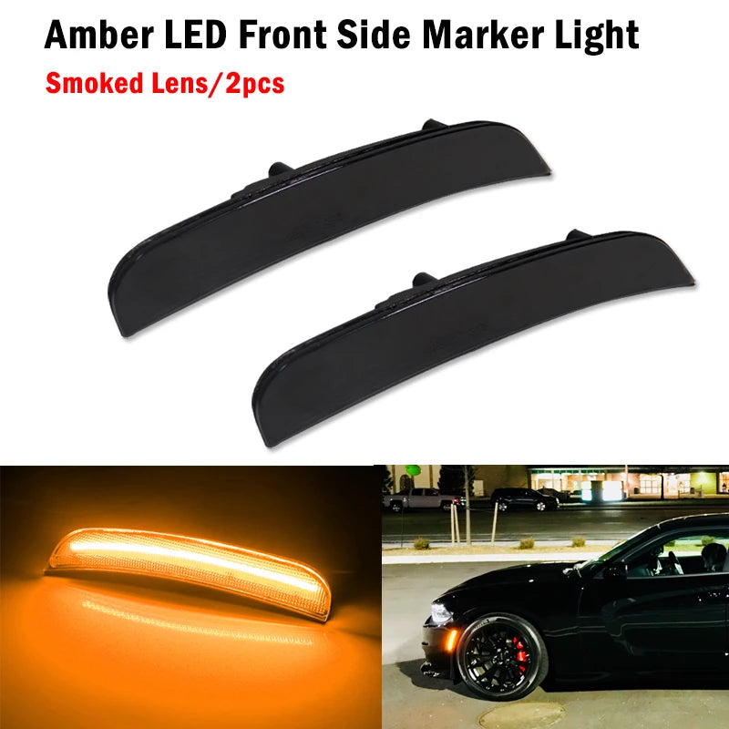 2pcs For 2015-2021 Dodge Charger Front Rear Bumper LED Side Marker Light Turn SignalLights/Driving Lights 12V