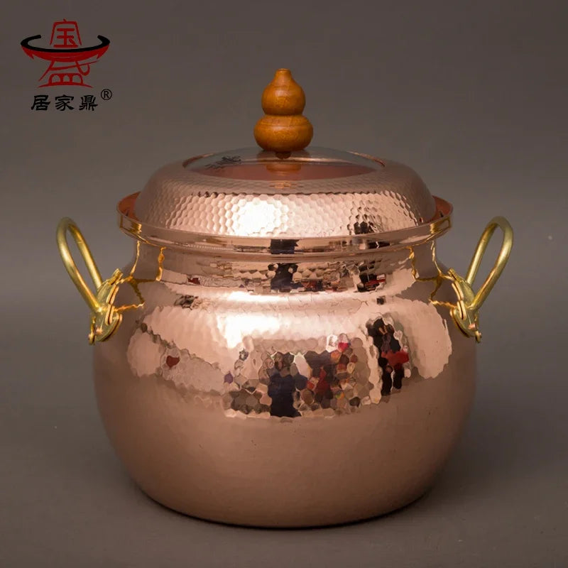 Pure copper handmade thickening stew hot soup pot large healthcare stewpan electromagnetic furnace household porridge pan