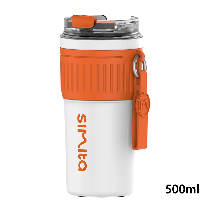 FEIJIAN Stainless Steel Coffee Cup Coffee Mug Thermos Cup Portable Travel Mug With Lifting Rope Leak-Proof Non-Slip 500ml/400ml