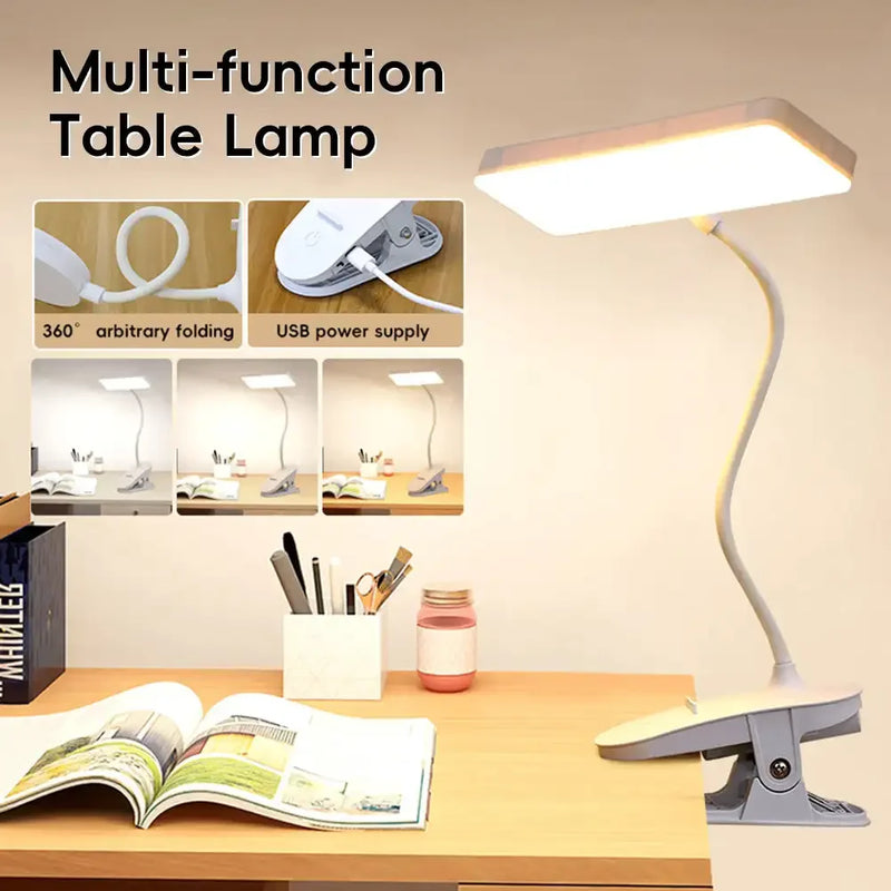 Table Lamp USB Rechargeable Desk Lamp With Clip Bed Reading Book Night Light LED Touch 3 Modes Dimming Eye Protection Light