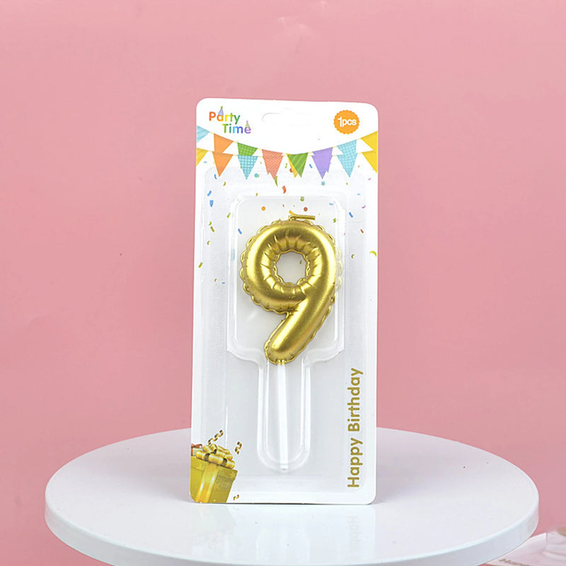 1Pc Festive Party Supplies Birthday Candles Digital Candle Cake Topper Gold Balloon Design Number 0-9 for Baking Dessert
