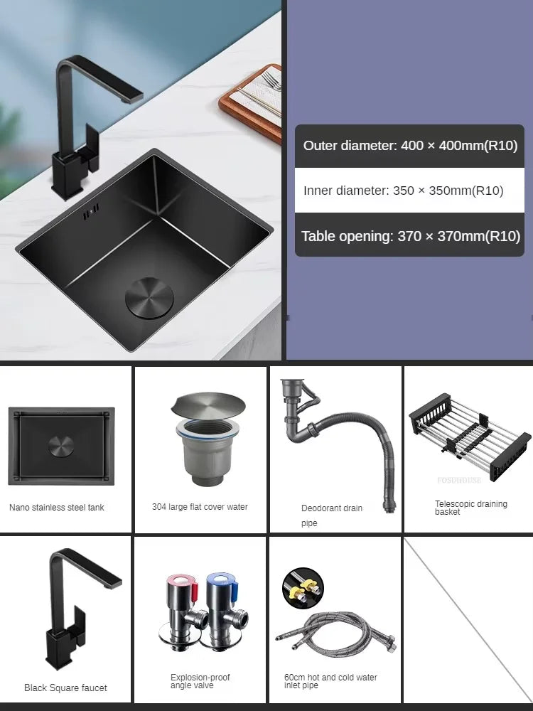 Household Black Sink for Kitchen Italian Metal Dry Handmade Kitchen Sinks Simple Small Light Luxury Kitchen Sinks for Bar