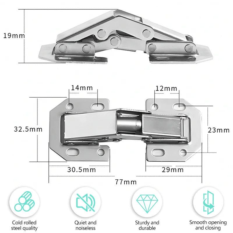 Steel Cabinet Hinges No-Drilling Slot Cabinet Door Bridge Hinges Kitchen Cabinet Cupboard Hinges Furniture Hardware Cushion Hing