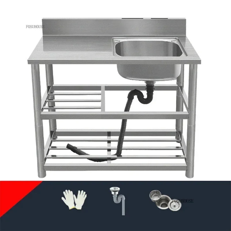 Household Vegetable Washing Basin with Bracket Commercial Stainless Steel Kitchen Sinks Kitchen Workbench Washing Single Sink