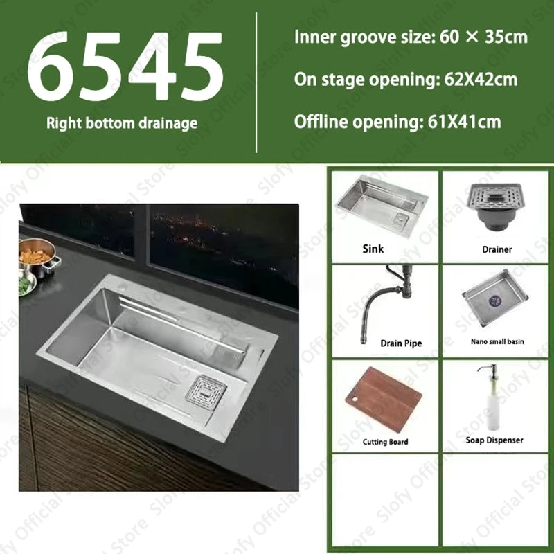 304 Stainless Steel Multifunctional Kitchen Sink Large Capacity Single Bowl Vegetable Workstation Wash/Cut/Drain in One Full Set