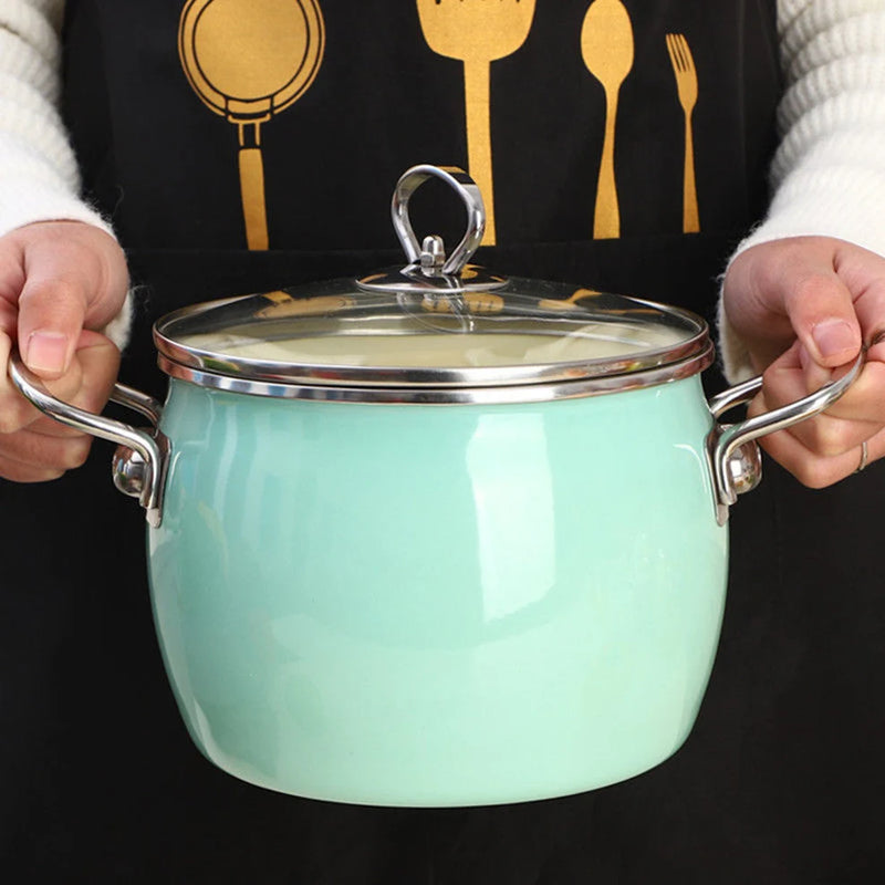 3L Enamel Pot High Style Porcelain Enameled Soup Pot Saucepan For Gas Induction Stewpan Multifunction Cooking Pot For Kitchen