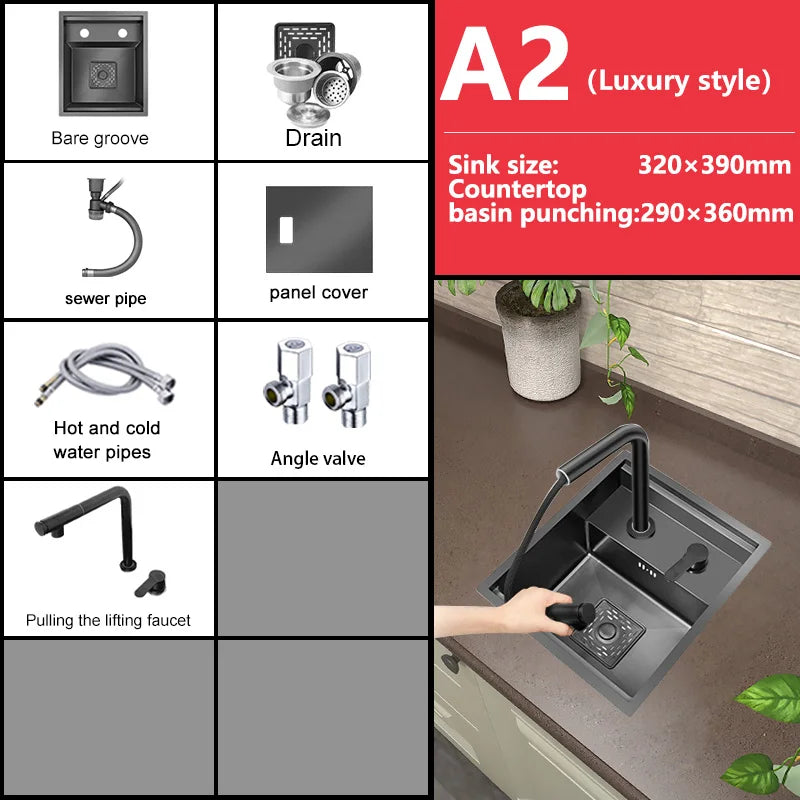 Hidden Sink Stainless Steel Kitchen Sink Apartment Bar Mini Single Slot Touring Car Multi-functional Wash Basin With Cover Plate