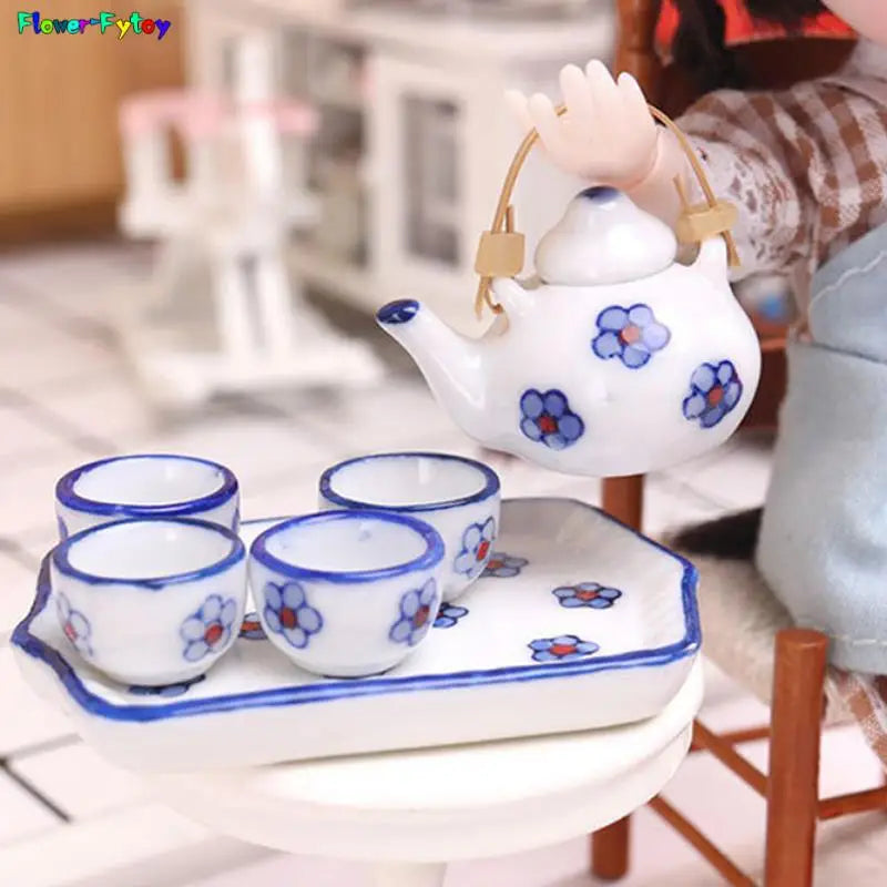 3/5/6pcs 1/12 Dollhouse Miniature Accessories Ceramics Tea Set Model Kitchen Tableware