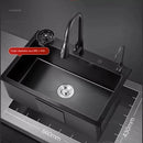 German Nano Sinks for Apartments Black Metal Three-hole Drain Kitchen Sink Light Luxury Household Kitchen Sink for Rental Houses