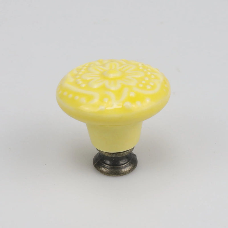 Colorful Floral Ceramic Handle Cabinet Door Solid Wood Furniture Wardrobe Handle Single-hole Drawer Hardware