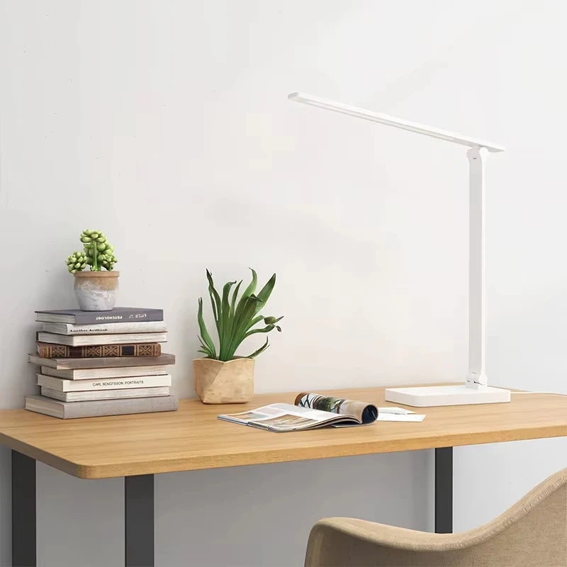 LED Touch Switch White Folding Desk Lamp Bedroom Study Bedside Reading Eye Care Night Lamp USB Plug-in Dimmable White Desk Lamp