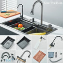 Kitchen Sink Faucet Large Integrate Digital Display Multi-Function Buttons Waterfall Soap Dispenser Cup Washer Kitchen Sink