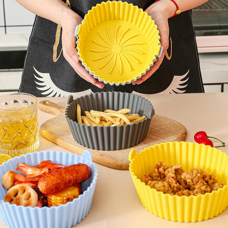 Round Air Fryer Accessories Silicone Tray Mat Grill Pizza Oven Baking Trays Pan Mats Chicken Basket Mat AirFryer Silicone Pots