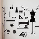 Creative sewing tools sticker for living room tailor's shop decoration self adhesive wall art decal