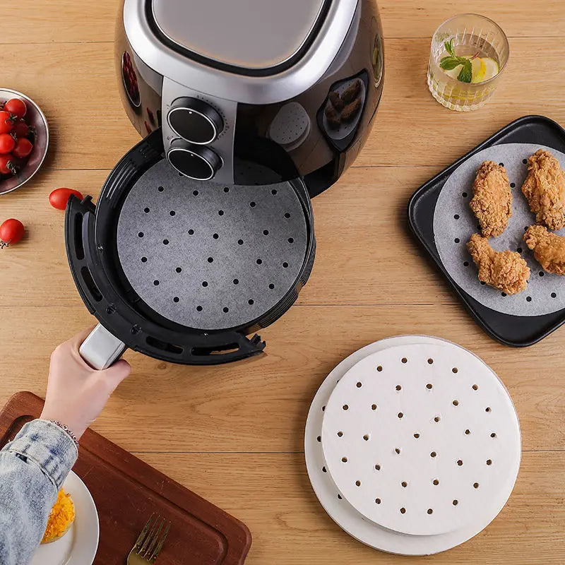 100Pcs Air Fryer Paper Disposable Steamer Bakeware Papers Oven Non-Stick Steaming Mat Oil-absorbing Paper for Fryer Accessories