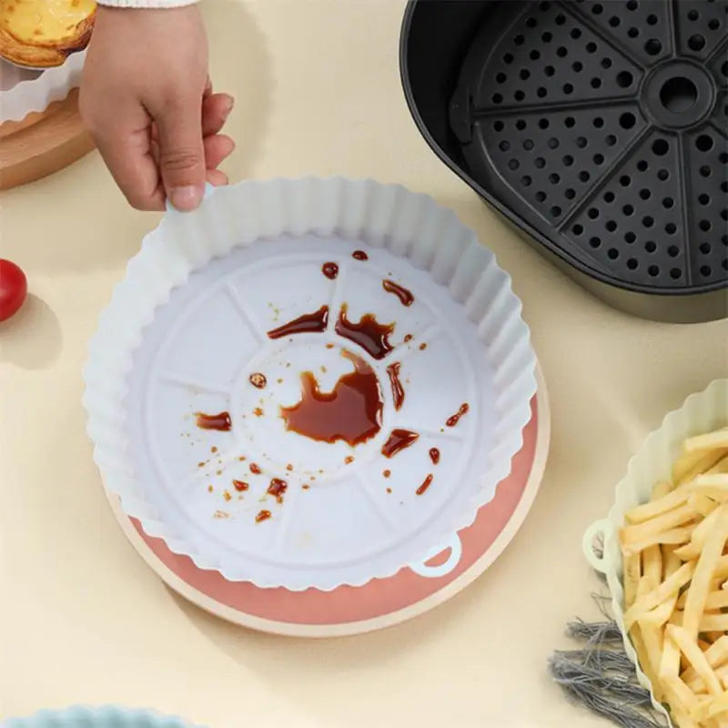 Reusable Air Fryer Silicone Tray Mold For Easy Cleaning Suitable For Round Pizza Grill Pan Mats Air Fryer Baking Accessories