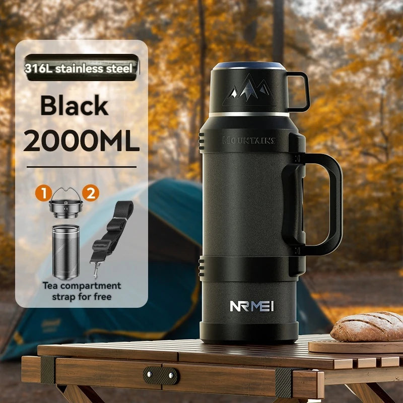 2L Thermos Insulated Water Bottle Stainless Steel Vacuum Flasks Large Tea Bottle Hot Water Bottle/Cold Outdoor Coffee Bottles