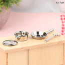 1 Set 1:12 Dollhouse Miniature Metal Mini Pot Set Doll House Kitchen Furnitures Cookware Pans Model Toys