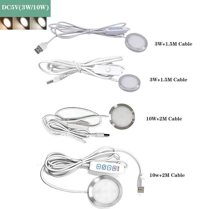 Ultrathin 8mm USB DC5V 3W 10W Dimmable Spotlight Surface Mounted Mini LED Circular Simple Ceiling Light Exhibition Cabinet Lamp