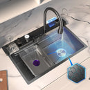 Waterfall Sink Stainless Steel Kitchen Sink Embossed Large Single Slot Ambient light Digital Display Faucet Set Soap Dispenser