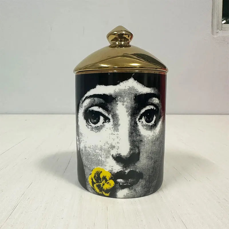 Gold Handmade Ceramic Empty Candle Holder Incense Candles Jar Lady Face Red Lip Cup Living Room Ornaments Home Decoration Box Cr