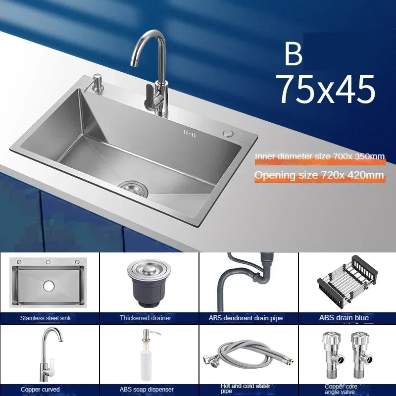 Stainless Steel Chinese Kitchen Sinks for Kitchen Sink Thickened Brushed Process Simple and Creative Kitchen Sink for Restaurant