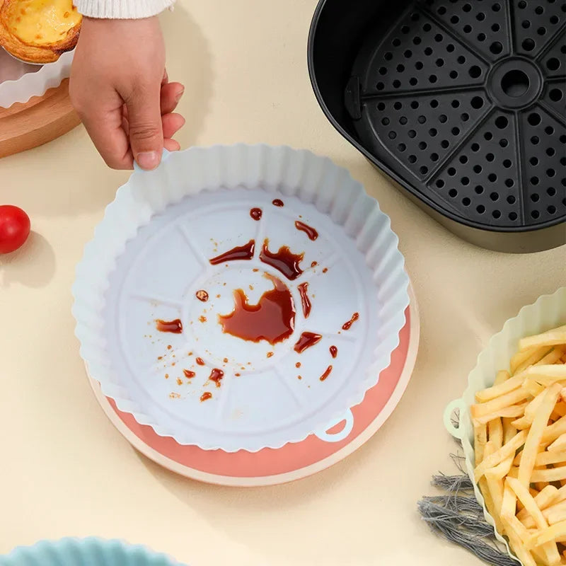 18CM Silicone Air Fryers Oven Baking Tray Fried Chicken Basket Mat AirFryer Pot Round Replacemen Grill Pan Accessories