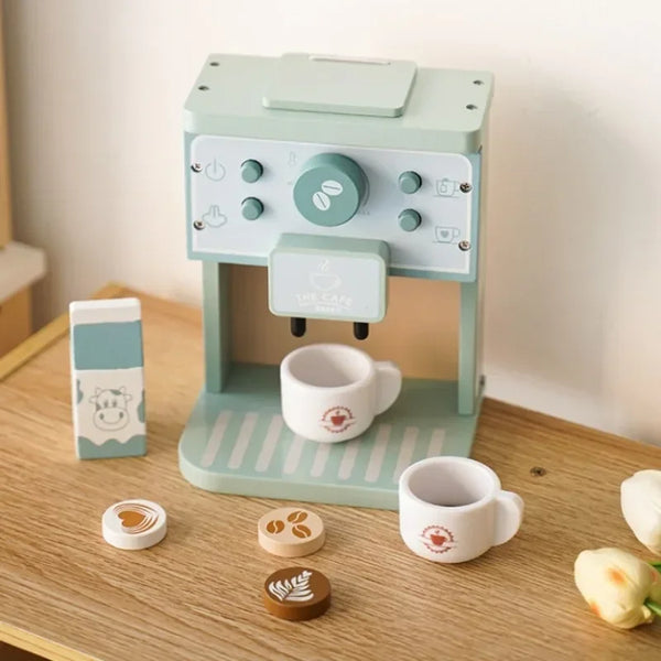 Kids Kitchen Toy Set Wooden Coffee Maker Set Simulation Cookie Maker Kit Pretend Play Educational Toys Gifts for Girls Boys