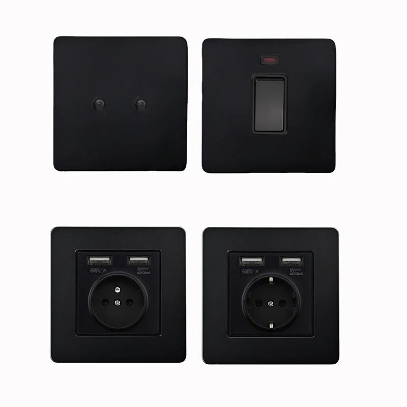 Eu Black Retro Toggle Wall Light Switch belt. Antique Switch socket with USB charging. 220V1gang2way Speed control switch