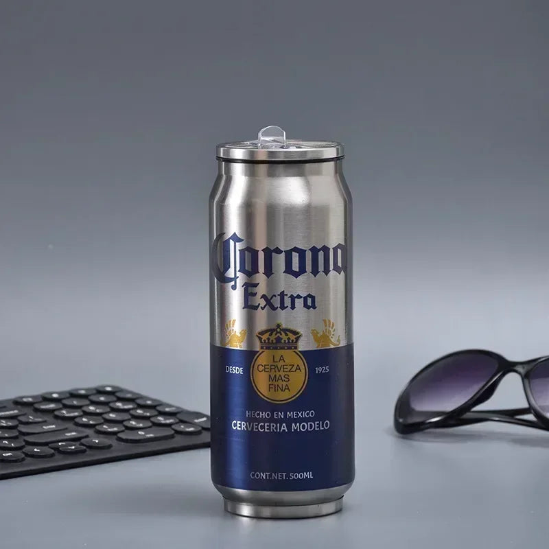 500ML Thermos with Straw Cola Can Termos Para Cafe Beer Bottle 304 Stainless Steel BEER Cold Keeper Drinkware Garrafa Térmica