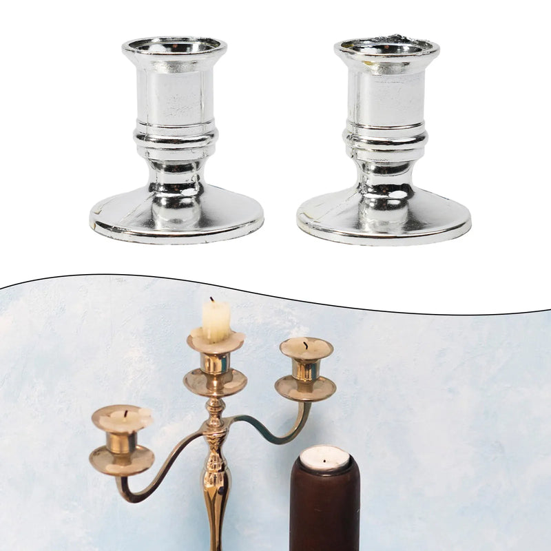 2pcs Taper Candle Holders Candlestick Silver Gold Rod Wax Base Fits Wedding Banquet Art Deco Candle Holder Home Decor
